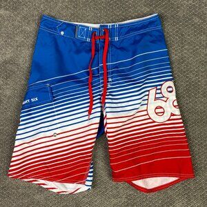 686 Six Eight Six Board Shorts Men's 32 Swim Trunks Red White Blue American Flag